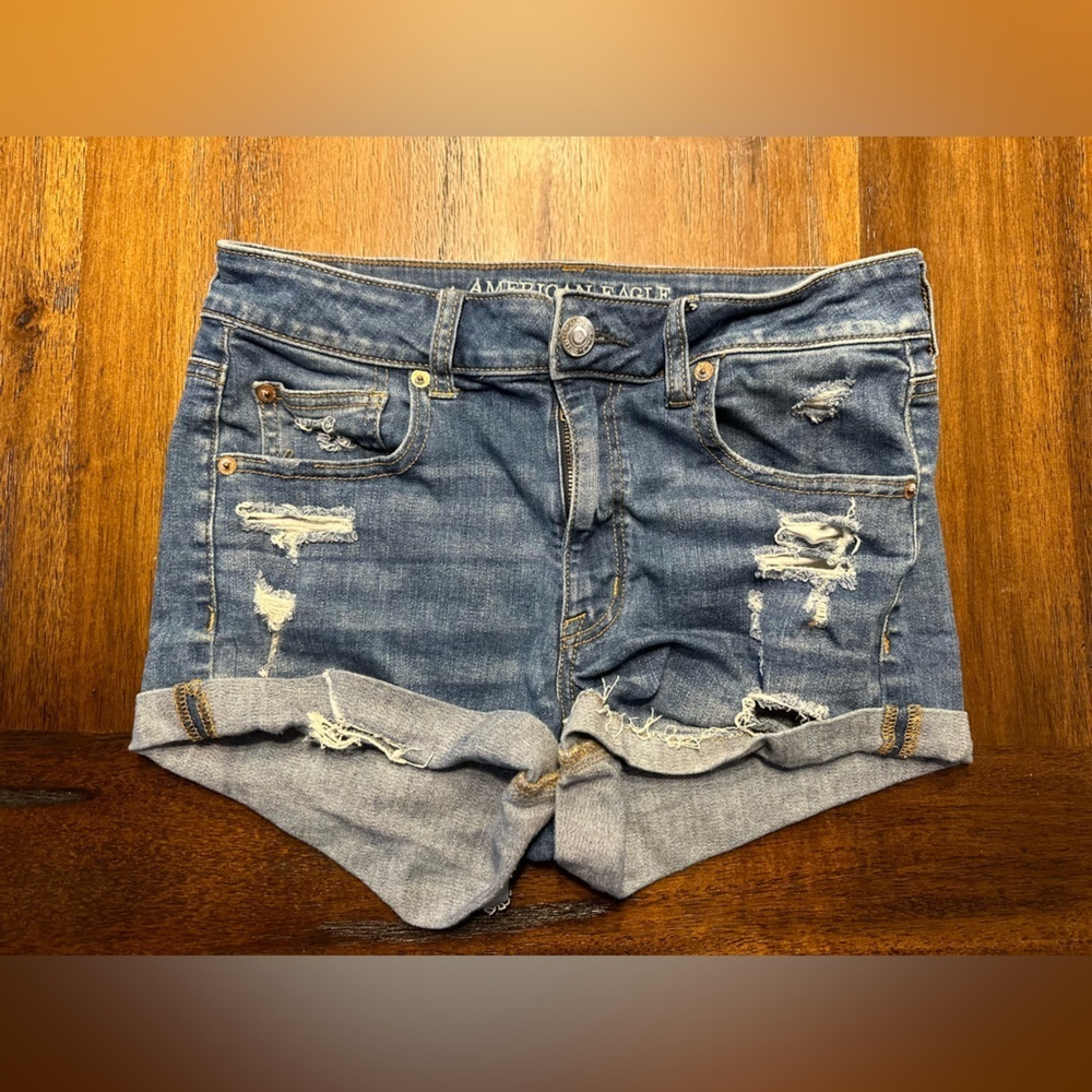 American Eagle Outfitters High-Rise Shortie Blue Denim Shorts- size 8